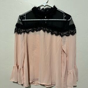 Elegant Black and Pink Lace Blouse